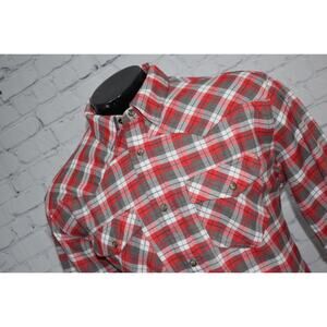Orvis Country Western Shirt Mens Size Large Pearl Button Snaps Red Plaids